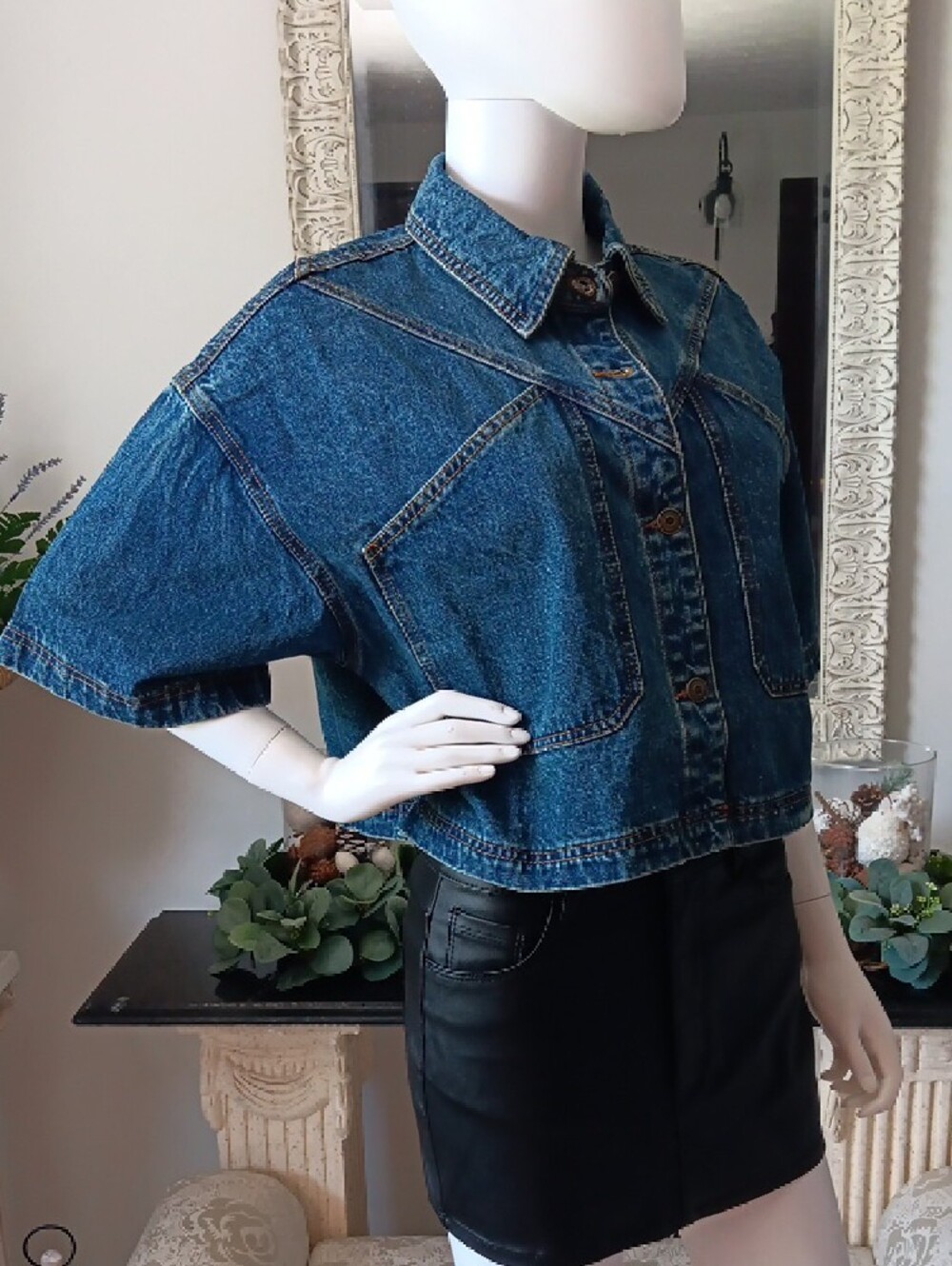 Denim Crop Top Shirt/ Denim Crop Top Jacket - Picture 3 of 6